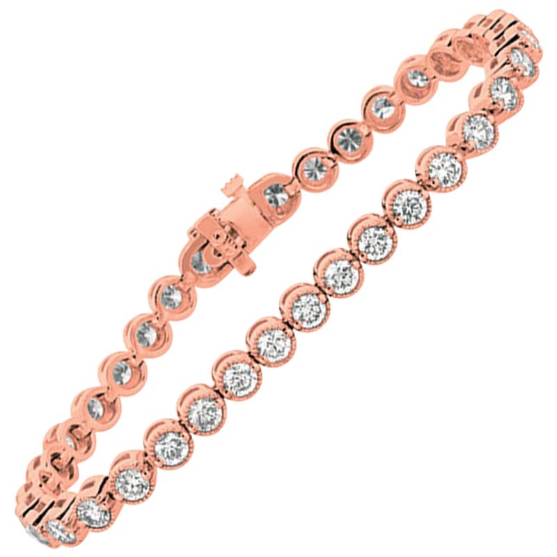 Bracelet en or rose 14 carats avec diamants naturels de 4,00 carats G SI de 17,78 cm