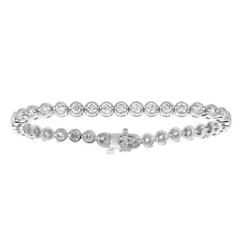 Taille ronde Bracelet G SI en or blanc 14 carats avec diamants naturels de 4,00 carats en vente