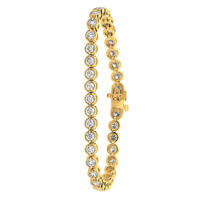 4.00 Carat Natural Diamond Bracelet G SI 14K Yellow Gold 7 inches

100% Natural Diamonds, Not Enhanced in any way Round Cut Diamond Bracelet
4.02CT
G-H
SI
14K Yellow Gold prong, bezel style 11.7 grams
7 inches in length, 1/8 inches in width
42