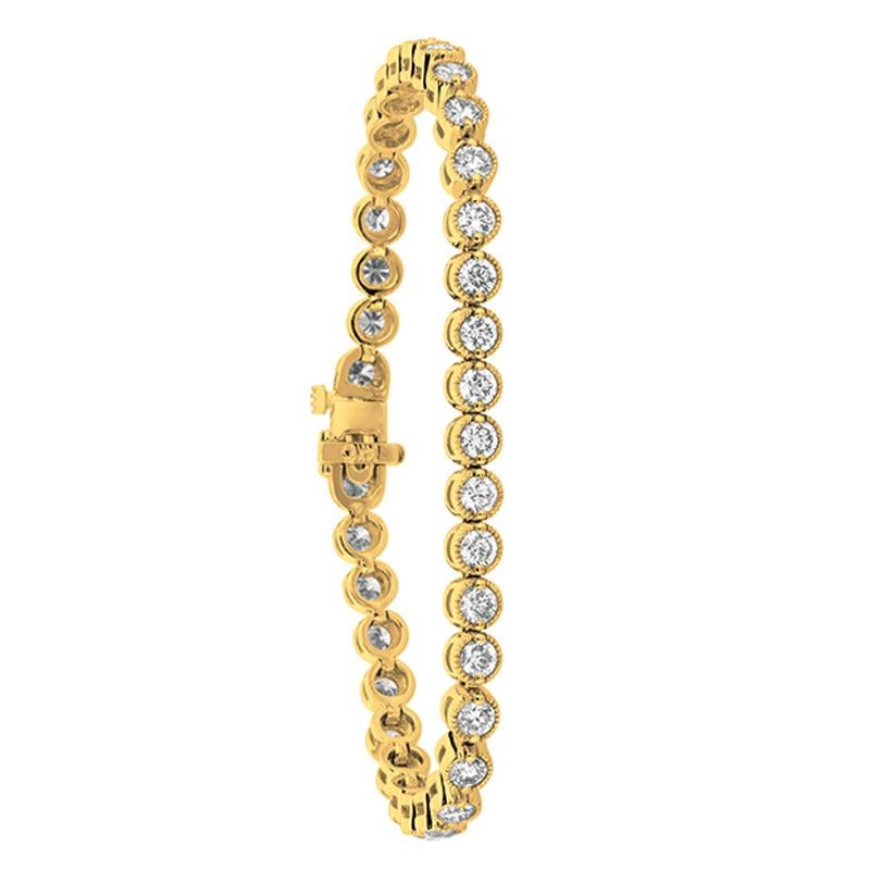 Round Cut 4.00 Carat Natural Diamond Bracelet G SI 14 Karat Yellow Gold For Sale