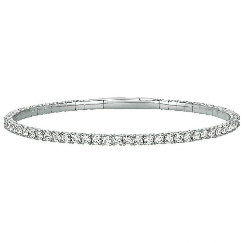 Taille ronde Bracelet jonc souple en or blanc 14 carats avec diamants naturels de 4,00 carats G-H SI en vente