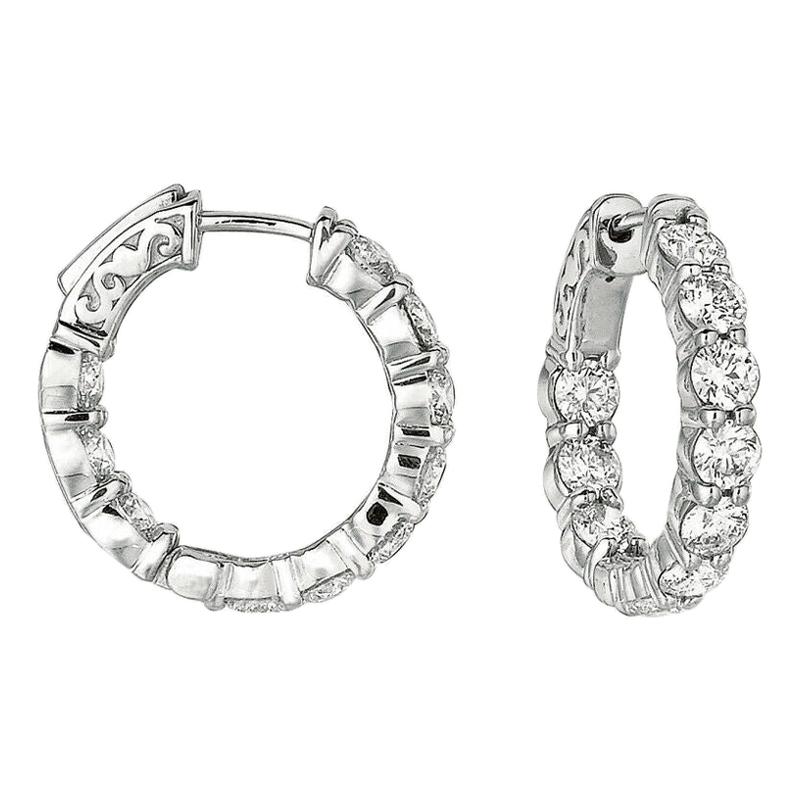 4.00 Carat Natural Diamond Hoop Earrings G-H SI in 14k White Gold For Sale