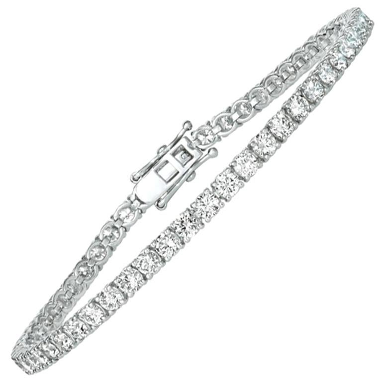 Bracelet tennis G SI en or blanc 14 carats avec 62 diamants naturels de 4,00 carats