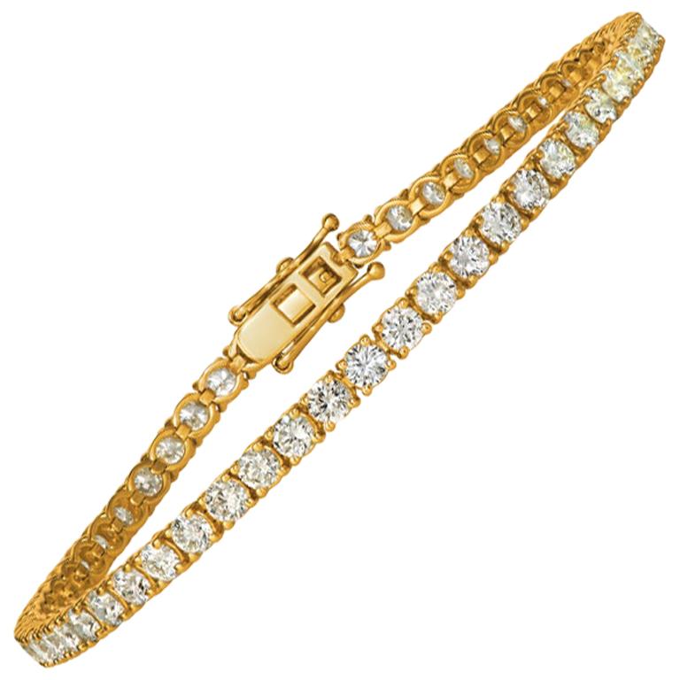 Bracelet tennis en or jaune 14 carats avec 62 pierres et diamants naturels de 4,00 carats G SI