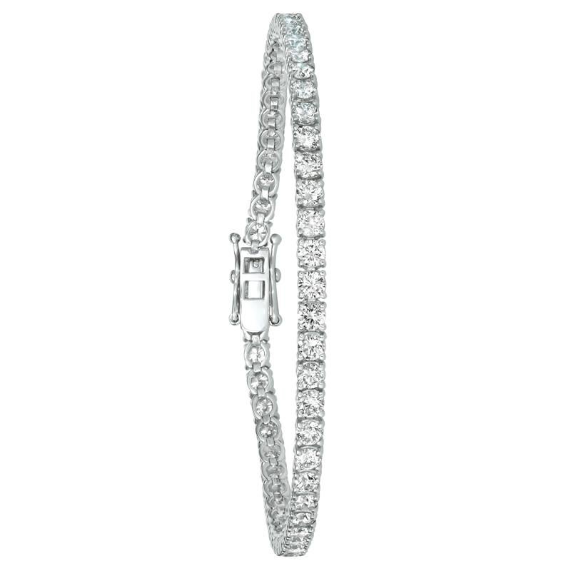 Taille ronde Bracelet tennis G SI en or blanc 14 carats avec 62 pierres et diamants naturels de 4,00 carats en vente