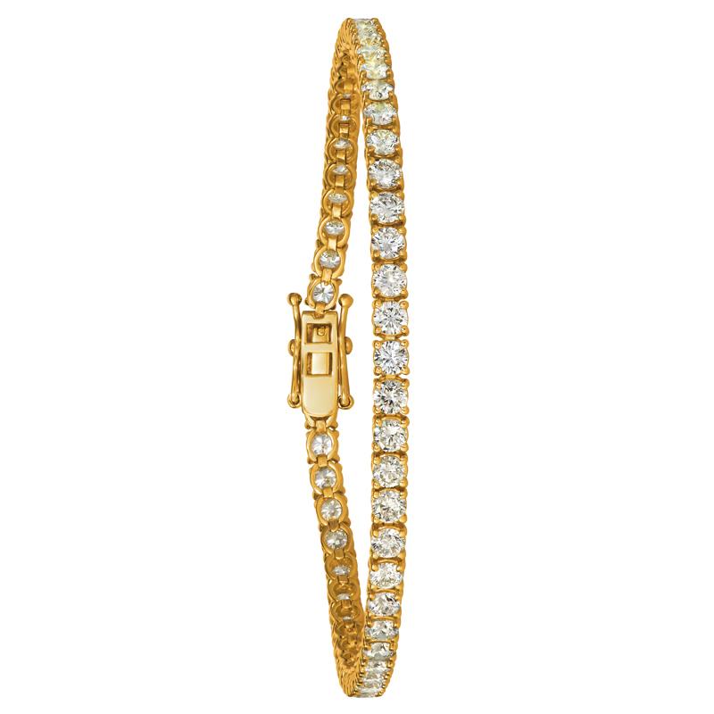 Contemporary 4.00 Carat Natural Diamond Tennis Bracelet G SI 14 Karat Yellow Gold 62 Stones For Sale