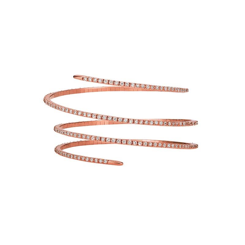 Taille ronde Bracelet jonc flexible enveloppant de diamants naturels de 4,00 carats G SI en or blanc 14 carats en vente