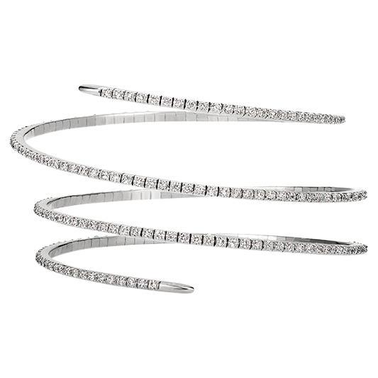 4.00 Carat Natural Diamond Wrap Flexible Bangle Bracelet G SI 14k White Gold For Sale
