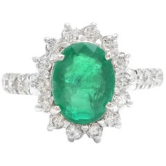 4.00 Carat Natural Emerald and Diamond 14 Karat Solid White Gold Ring