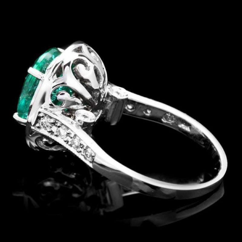 4.00 Carat Natural Emerald & Diamond 14k Solid White Gold Ring In New Condition For Sale In Los Angeles, CA