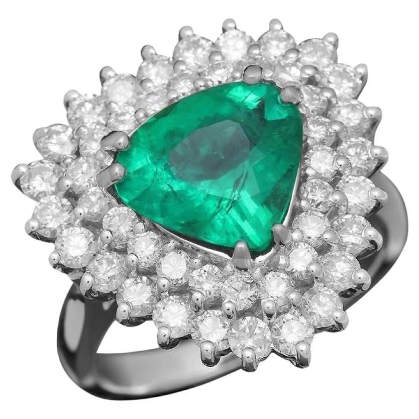 Esmeralda natural de 4,00 quilates y diamante Anillo de oro blanco macizo de 14k en venta