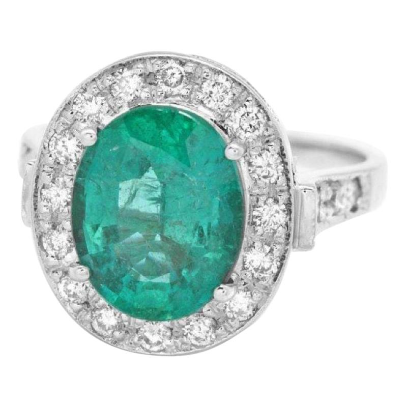4.00 Carat Natural Emerald & Diamond 14k Solid White Gold Ring