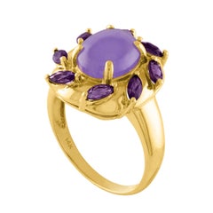 4.00 Carat Natural Lavender Jade Jadeite Amethyst Gold Ring