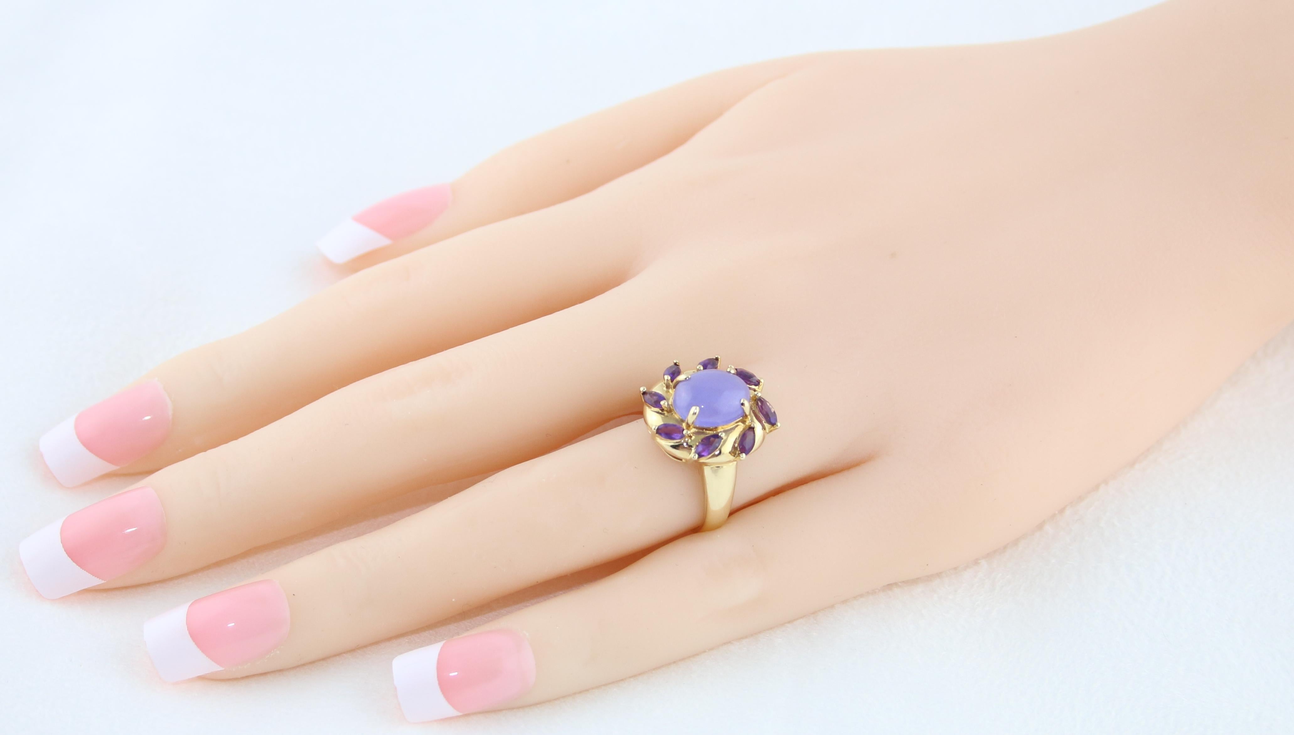 Anillo de oro de 4,00 quilates de jade natural lavanda jadeíta amatista Contemporáneo en venta