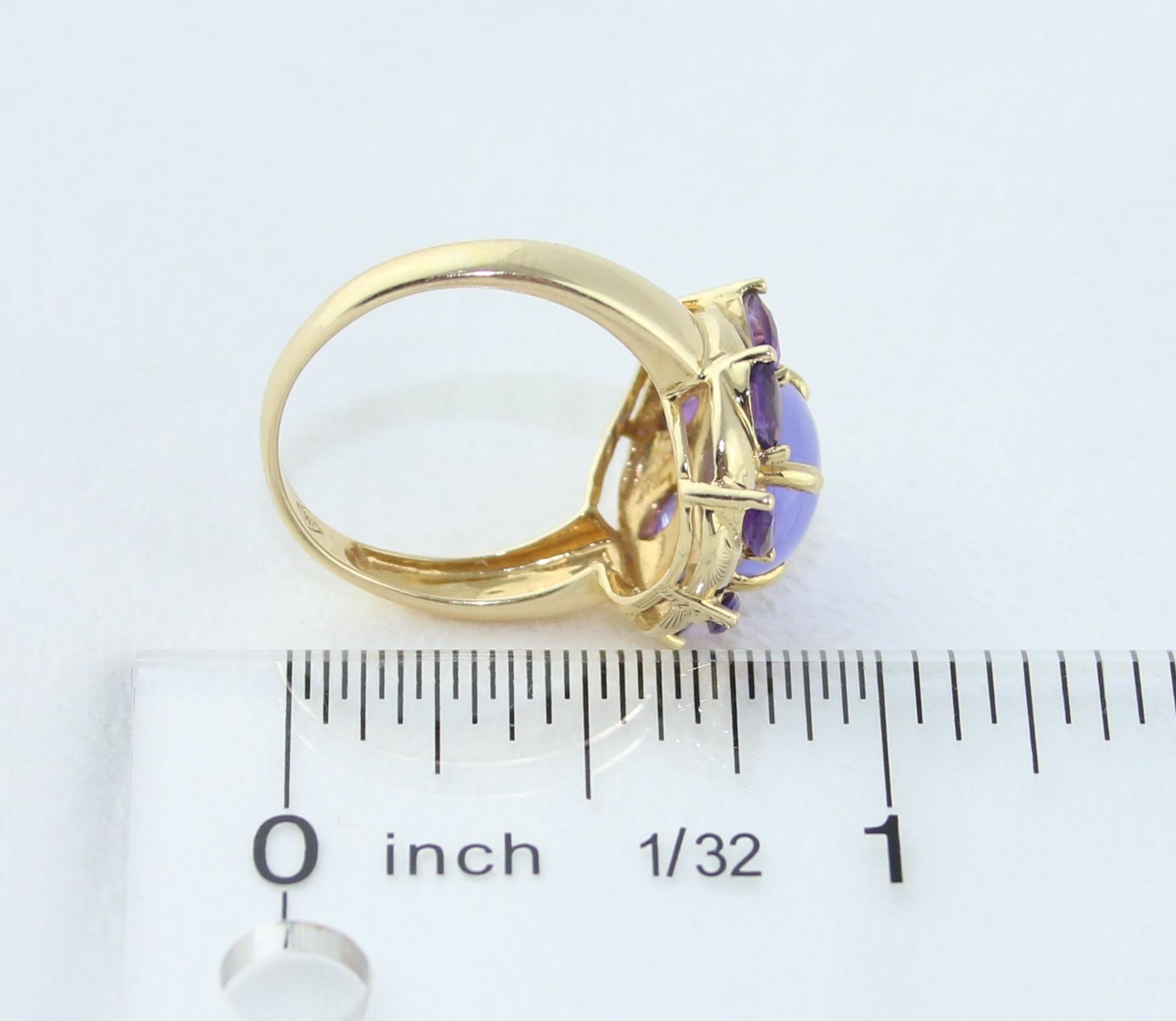 4.00 Carat Natural Lavender Jade Jadeite Amethyst Gold Ring In Excellent Condition For Sale In New York, NY