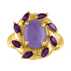 4.00 Carat Natural Lavender Jade Jadeite Amethyst Gold Ring