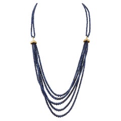 400 carat sapphire 400 Carat Natural Sapphire Bead Five Strand Necklace with Diamond in 14 K Gold