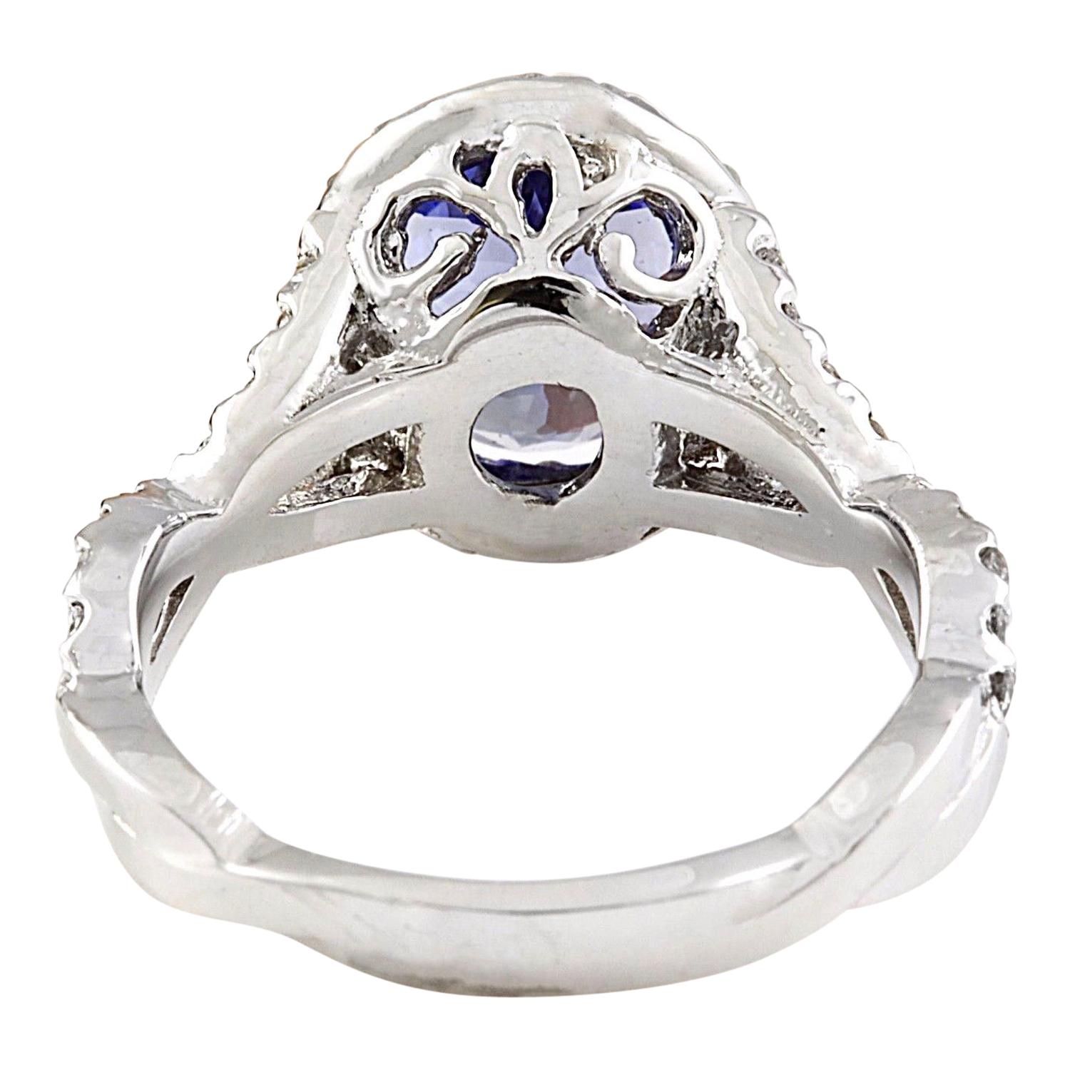 Oval Cut Tanzanite Diamond Ring In 14 Karat Solid White Gold  For Sale