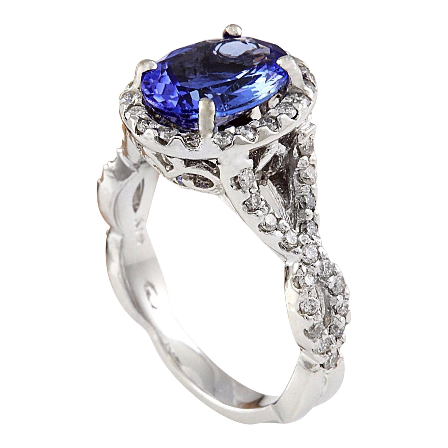 Tanzanite Diamond Ring In 14 Karat Solid White Gold  In New Condition For Sale In Los Angeles, CA