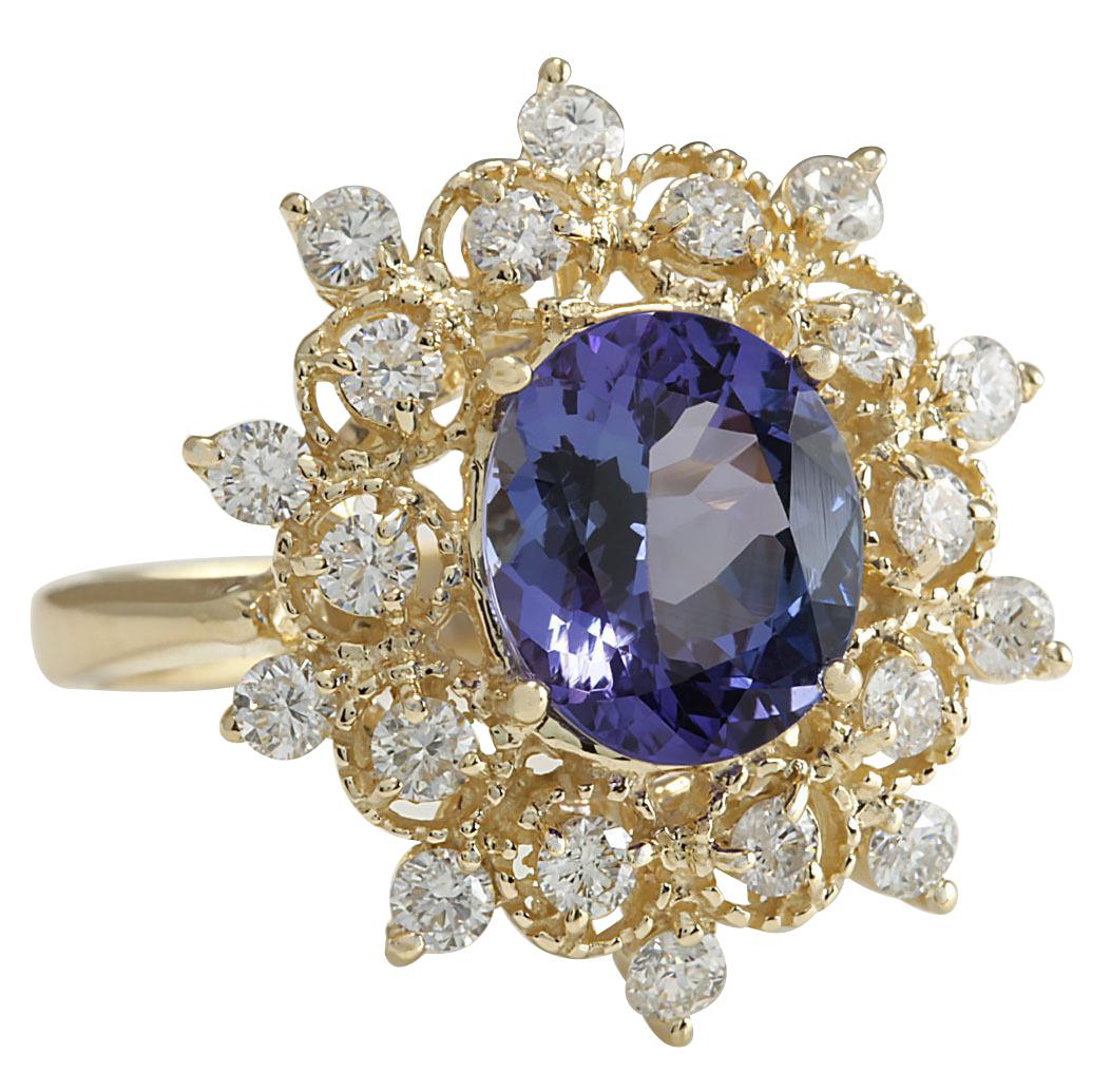 4.00 Carat Natural Tanzanite 14 Karat Yellow Gold Diamond Ring
Stamped: 14K Yellow Gold
Total Ring Weight: 5.6 Grams
Total Natural Tanzanite Weight is 3.00 Carat (Measures: 10.00x8.00 mm)
Color: Blue
Total Natural Diamond Weight is 1.00 Carat
Color: