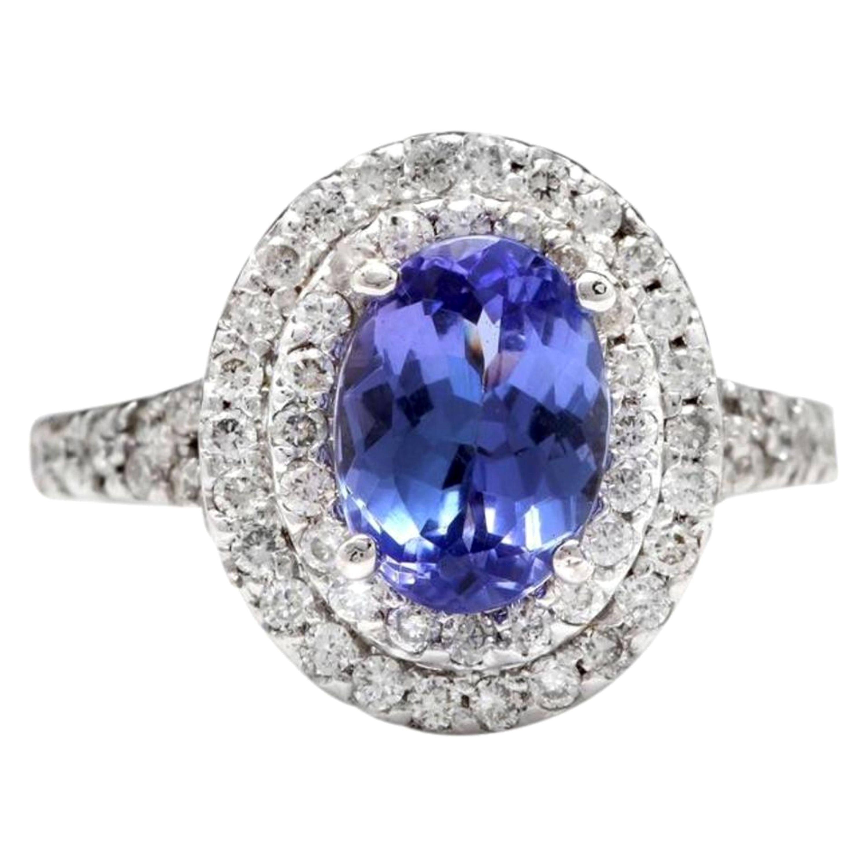 4.00 Carat Natural Tanzanite and Diamond 14 Karat Solid White Gold Ring