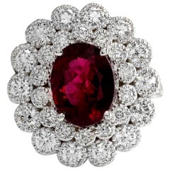 Bague en or blanc massif 14 carats avec tourmaline naturelle de 4,00 carats et diamants