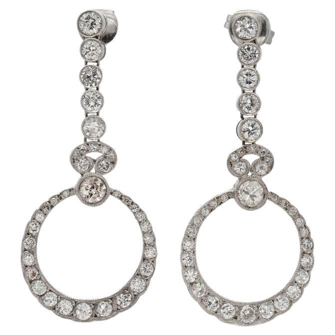 Pendientes Colgantes Círculo de Diamantes de Corte Europeo Antiguo de 4,00 Quilates