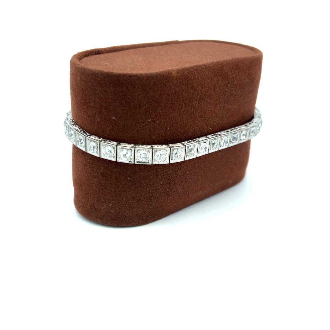 Pulsera de tenis de platino con diamantes H SI de corte europeo antiguo de 4,00 quilates en venta 5