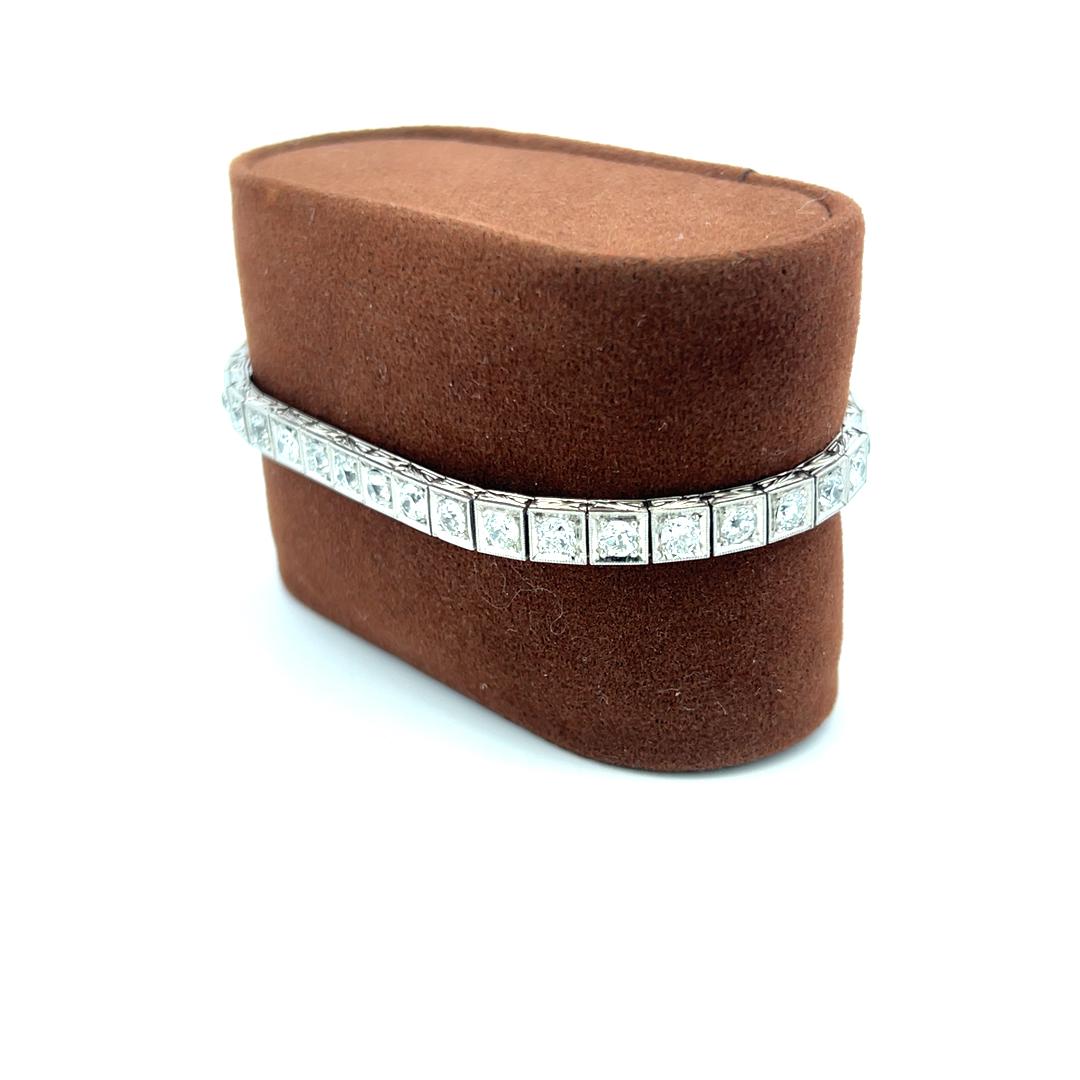 Pulsera de tenis de platino con diamantes H SI de corte europeo antiguo de 4,00 quilates en venta 6