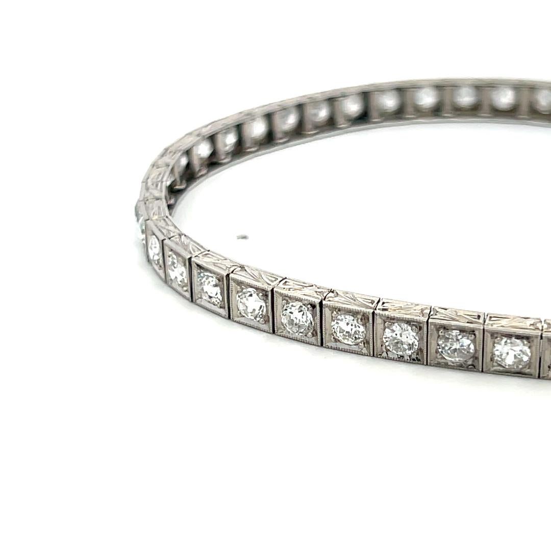 Pulsera de tenis de platino con diamantes H SI de corte europeo antiguo de 4,00 quilates en venta 7