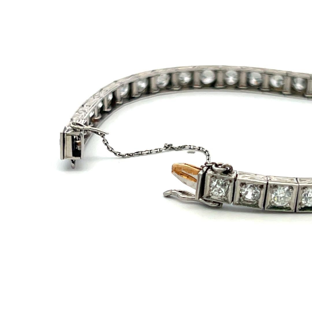 Pulsera de tenis de platino con diamantes H SI de corte europeo antiguo de 4,00 quilates en venta 8