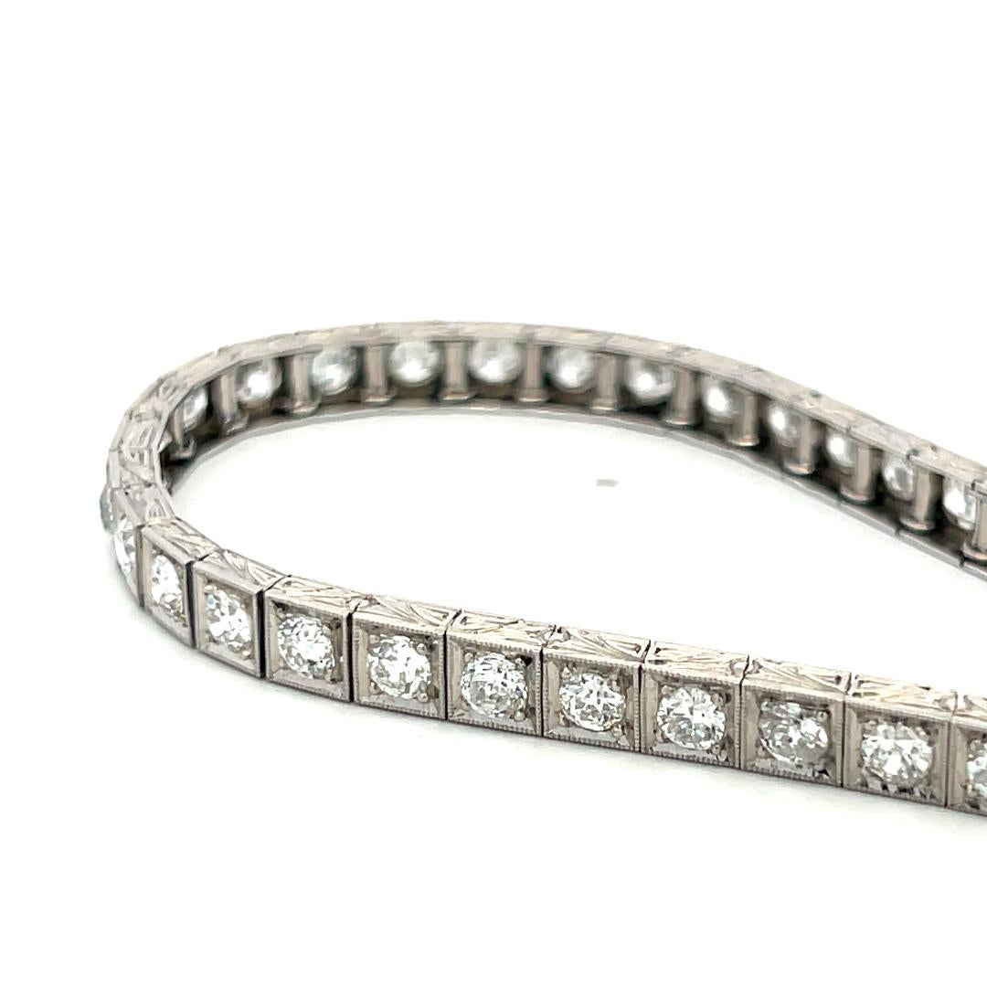 Pulsera de tenis de platino con diamantes H SI de corte europeo antiguo de 4,00 quilates en venta 9
