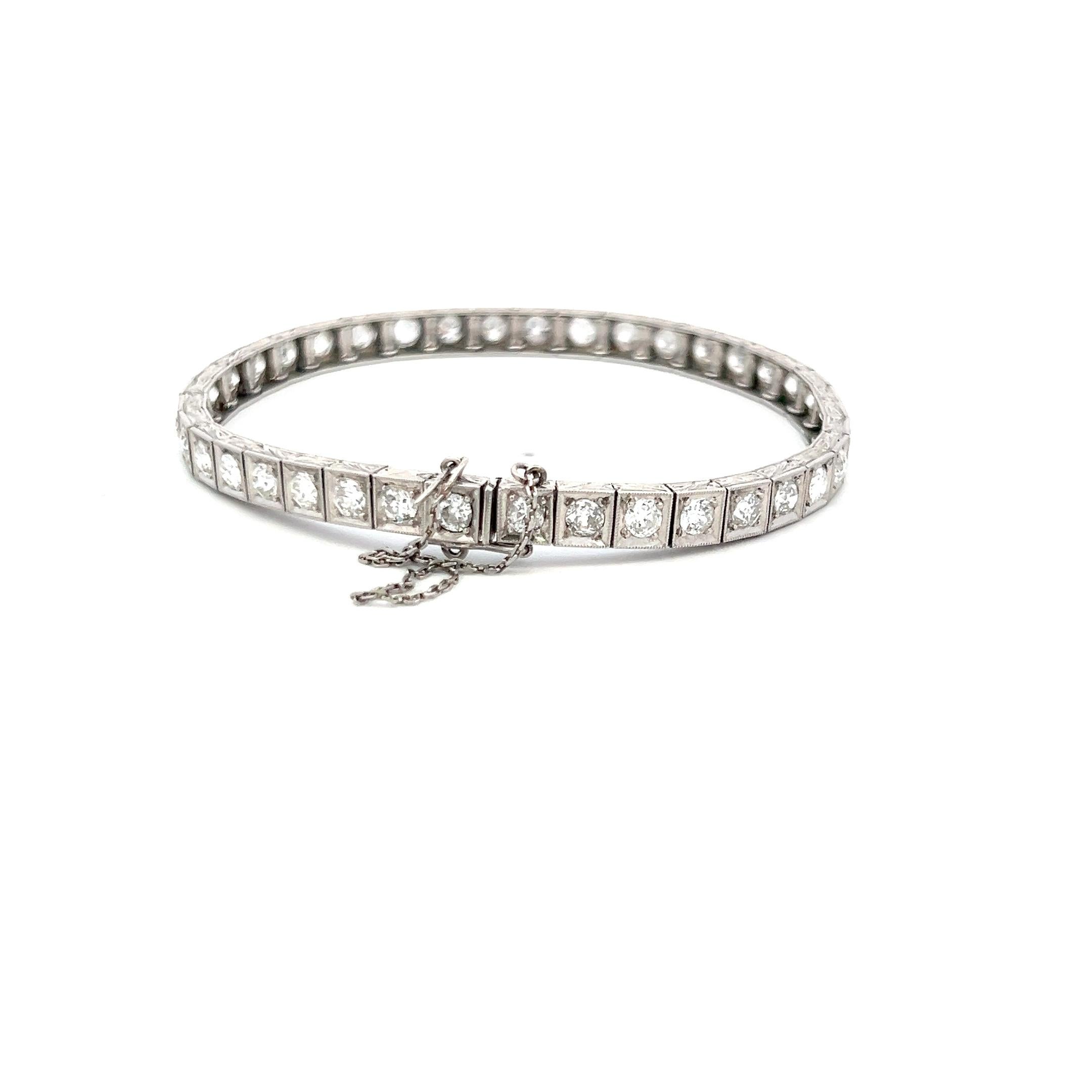 Pulsera de tenis de platino con diamantes H SI de corte europeo antiguo de 4,00 quilates Corte europeo antiguo en venta