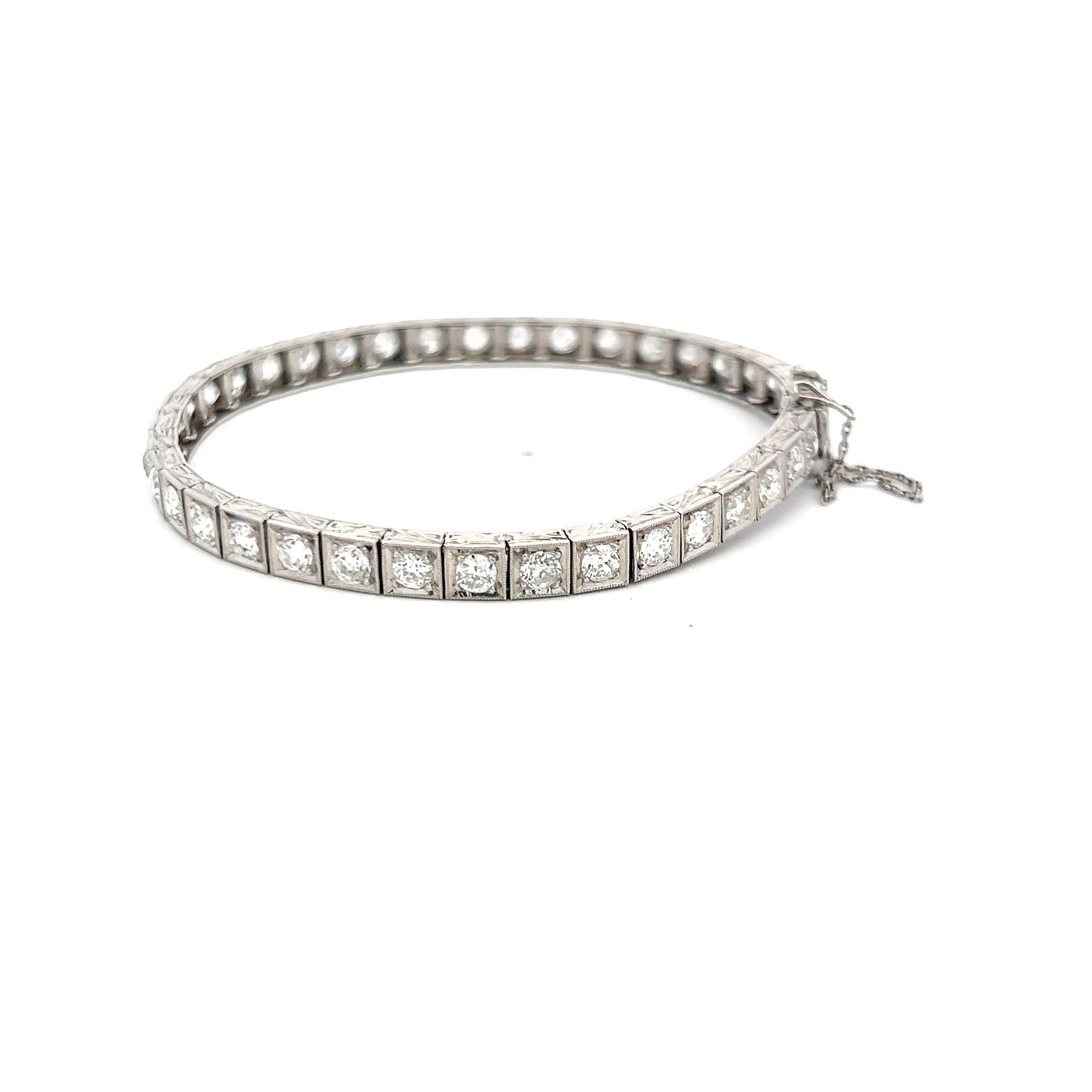 Pulsera de tenis de platino con diamantes H SI de corte europeo antiguo de 4,00 quilates en Bueno estado para la venta en New York, NY