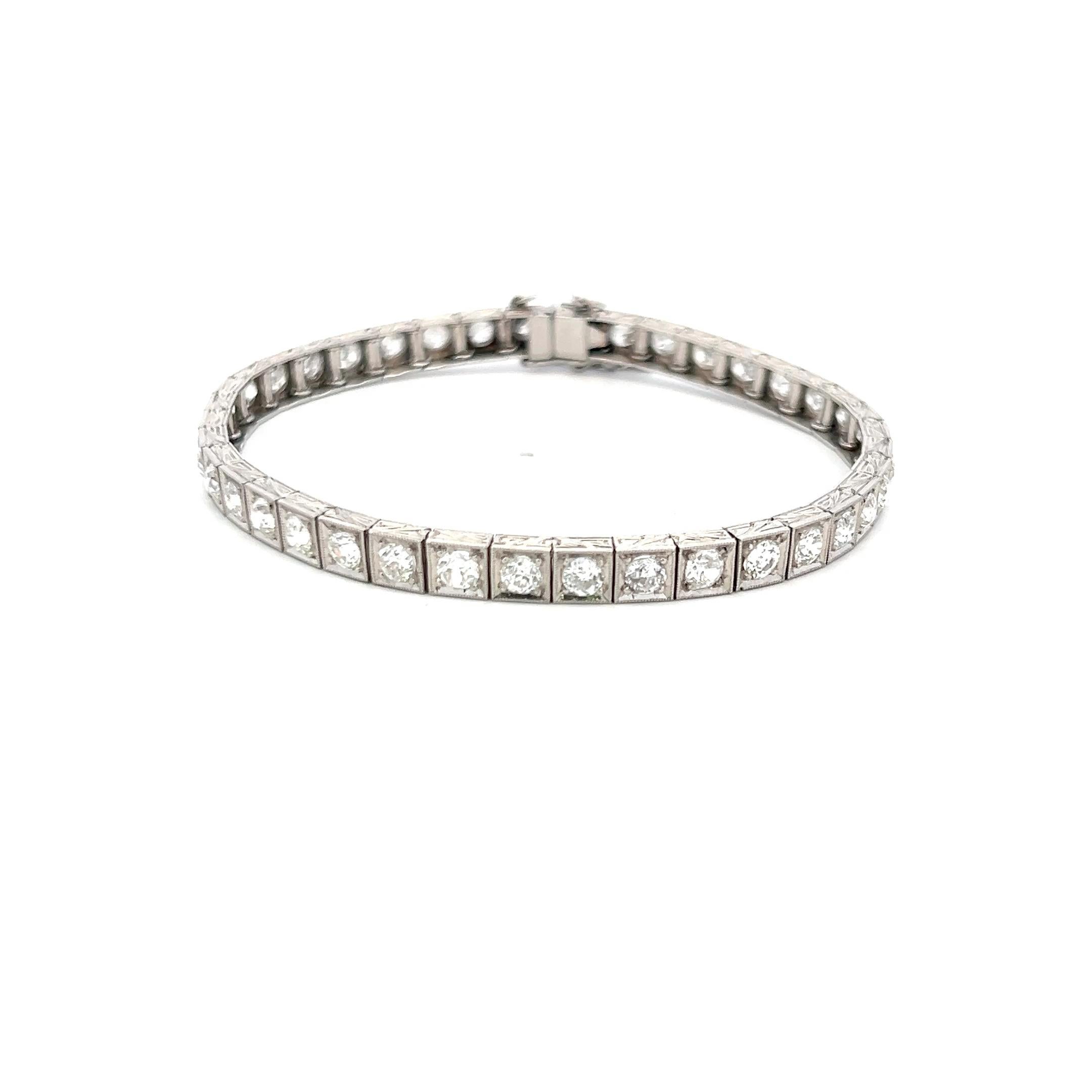 De las mujeres Pulsera de tenis de platino con diamantes H SI de corte europeo antiguo de 4,00 quilates en venta