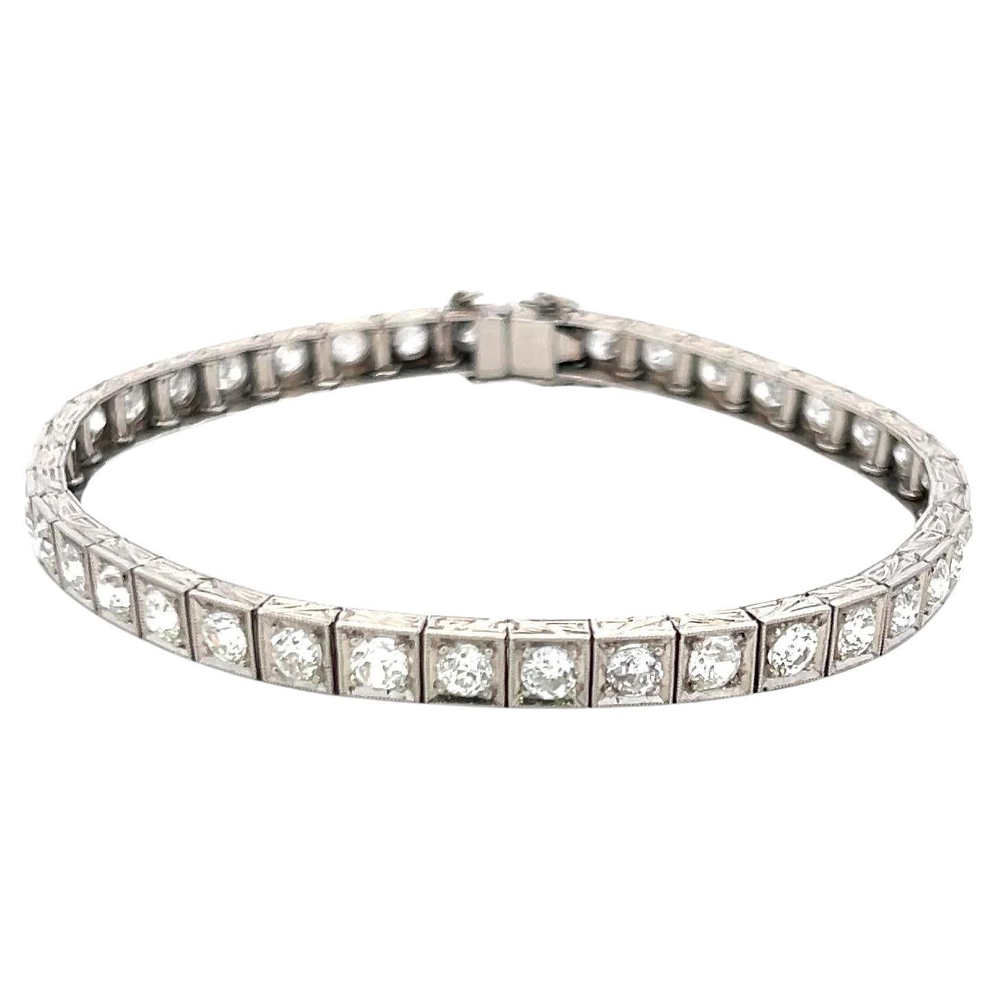 4.00 Carat Old European Cut H SI Diamond Platinum Tennis Bracelet