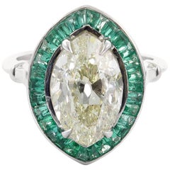 4.00 Carat Old Marquise Cut Diamond Emerald Platinum Engagement Ring