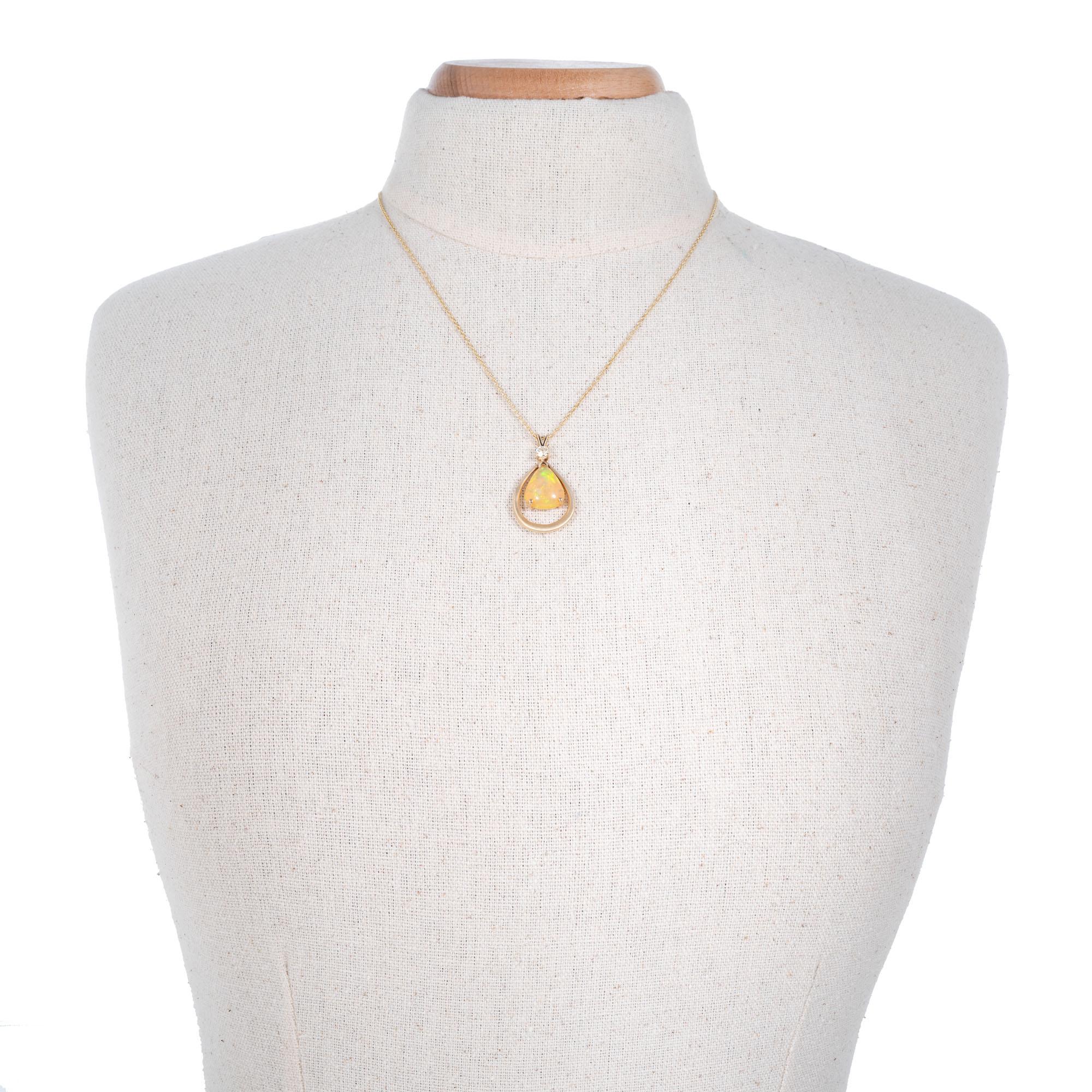 Pear Cut 4.00 Carat Opal Diamond Yellow Gold Pendant Necklace