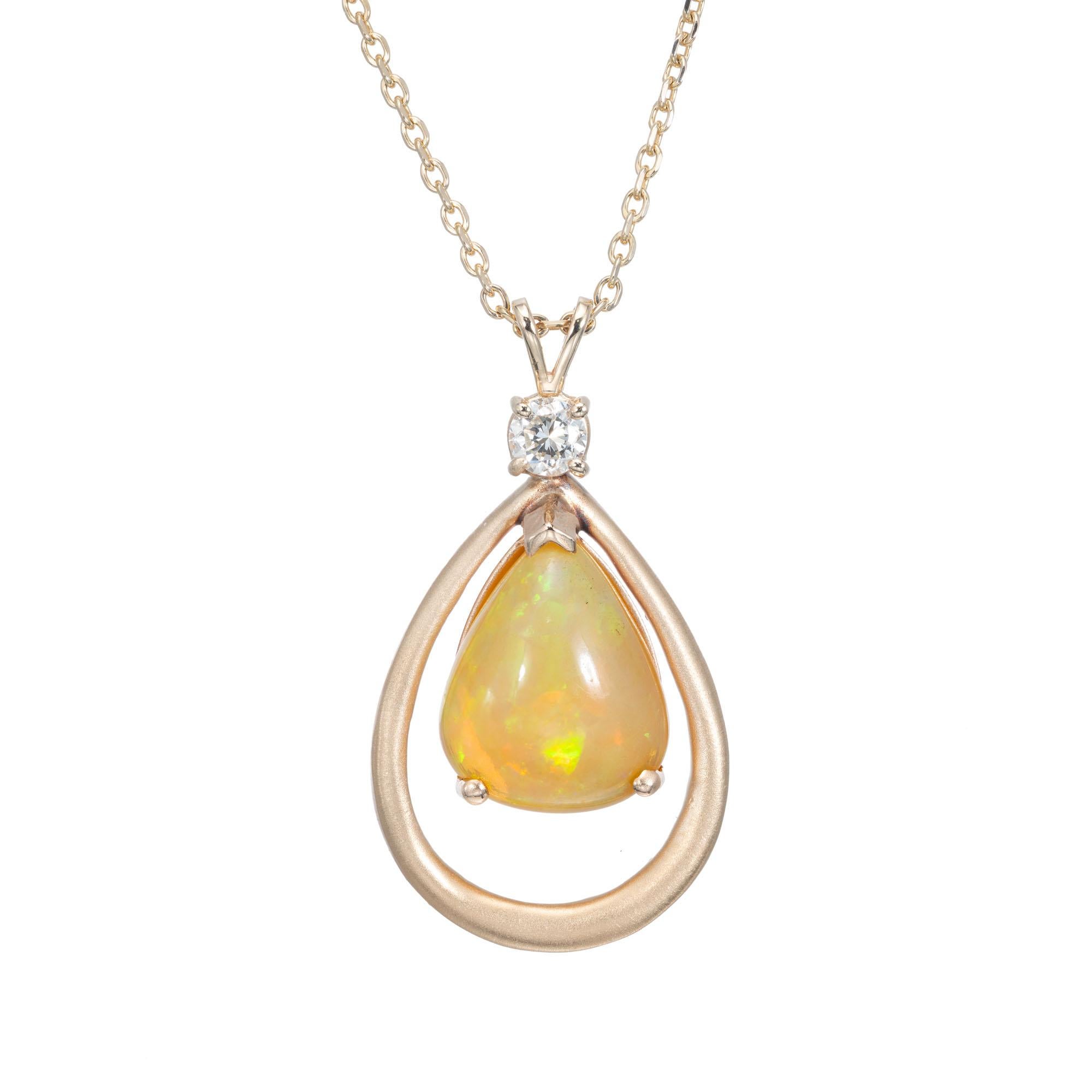 Women's 4.00 Carat Opal Diamond Yellow Gold Pendant Necklace