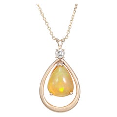 4.00 Carat Opal Diamond Yellow Gold Pendant Necklace