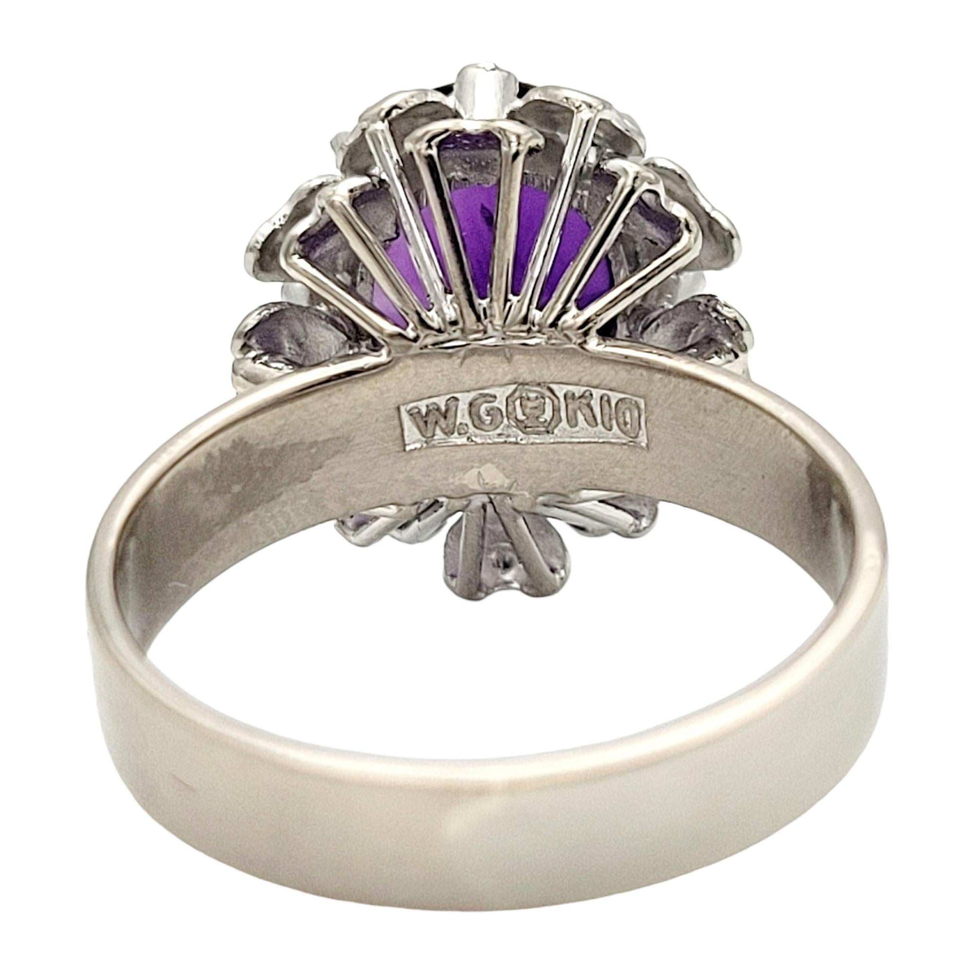 Contemporary 4.00 Carat Oval Cabochon Amethyst Solitaire 10 Karat White Gold Cocktail Ring  For Sale