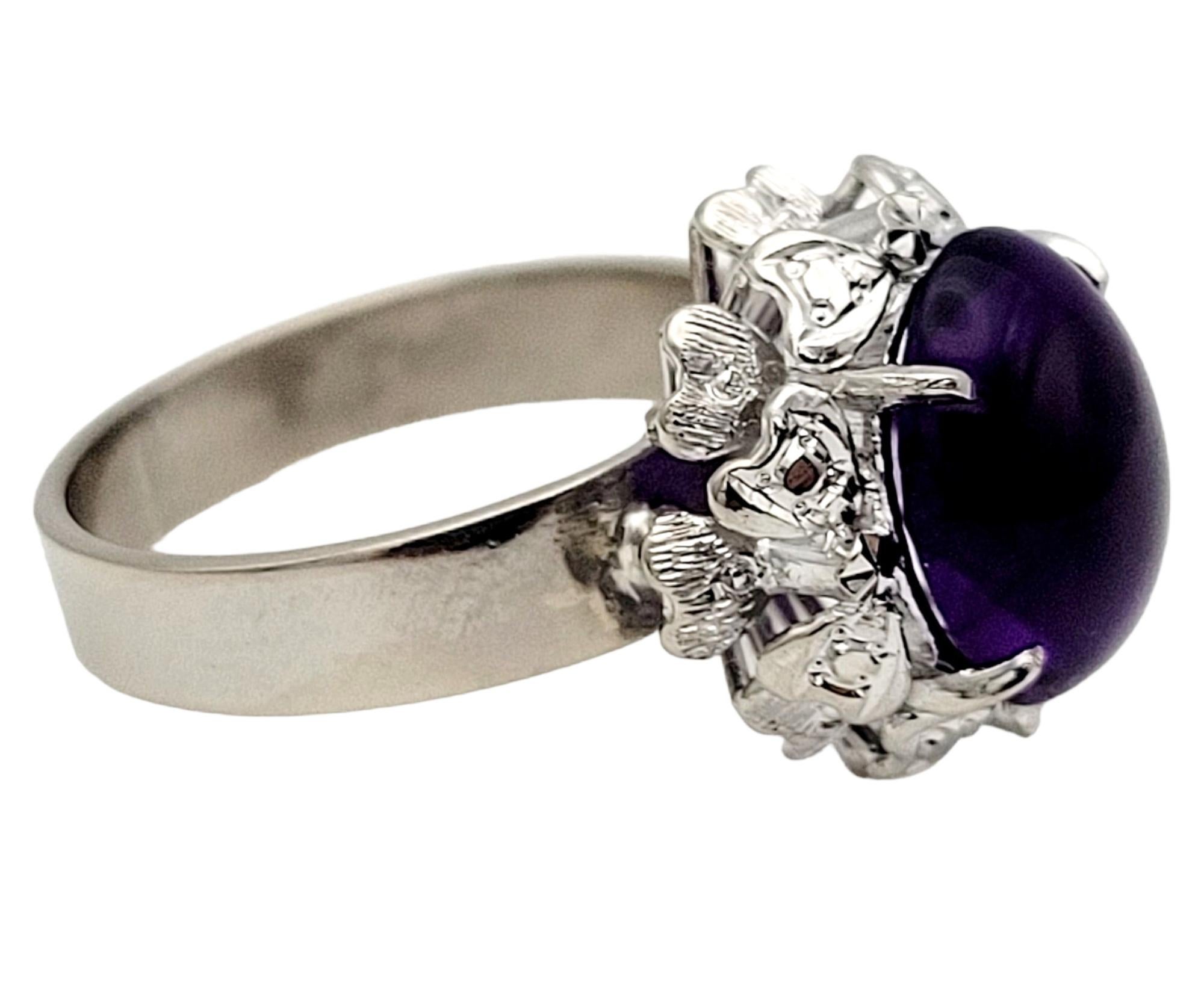 4.00 Carat Oval Cabochon Amethyst Solitaire 10 Karat White Gold Cocktail Ring  In Good Condition For Sale In Scottsdale, AZ