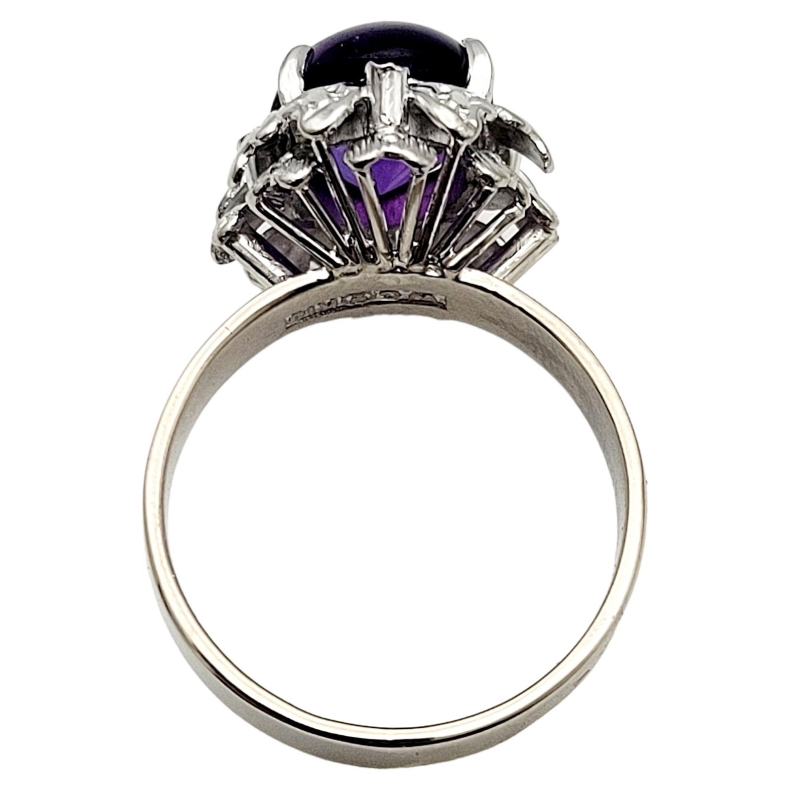 Women's 4.00 Carat Oval Cabochon Amethyst Solitaire 10 Karat White Gold Cocktail Ring  For Sale