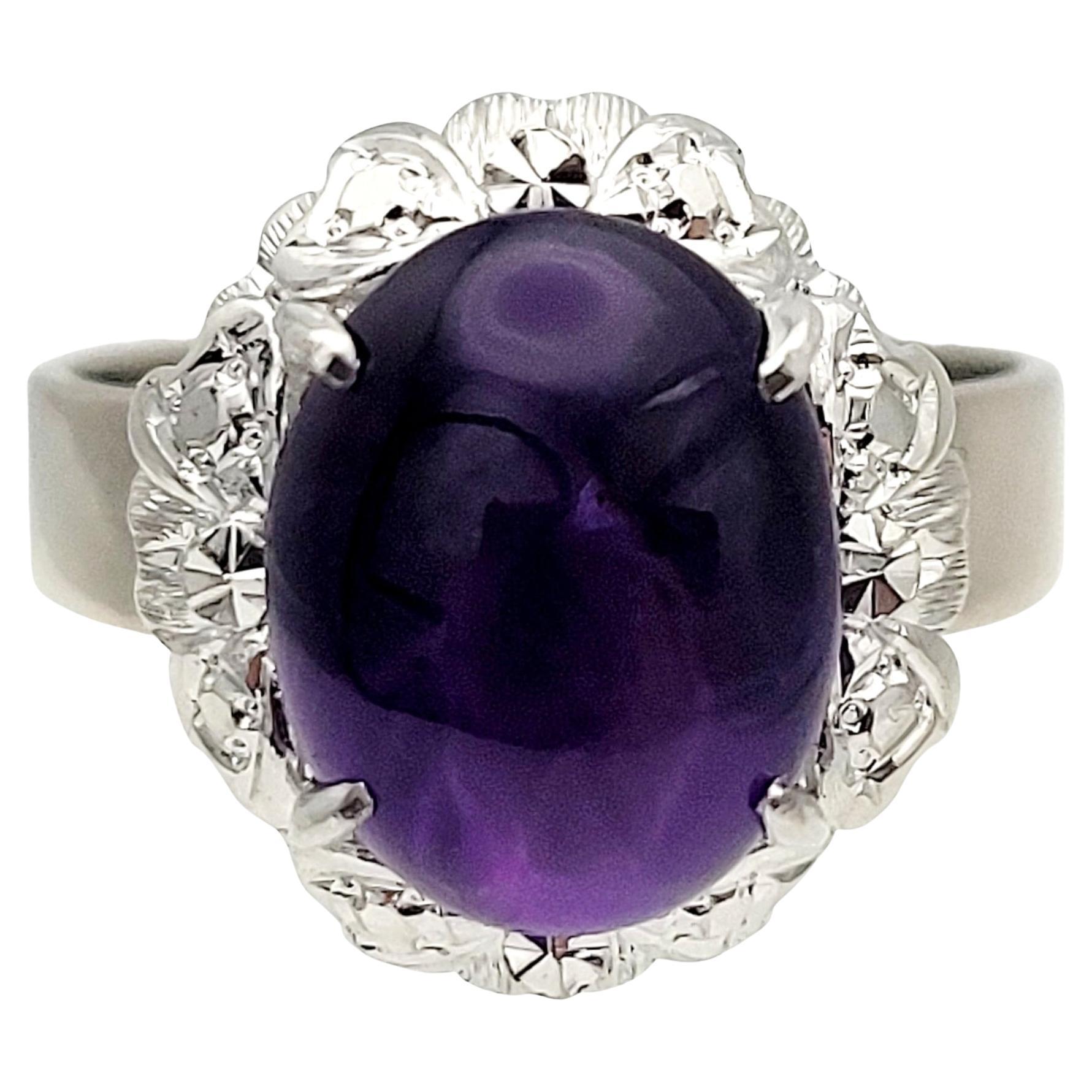 4.00 Carat Oval Cabochon Amethyst Solitaire 10 Karat White Gold Cocktail Ring