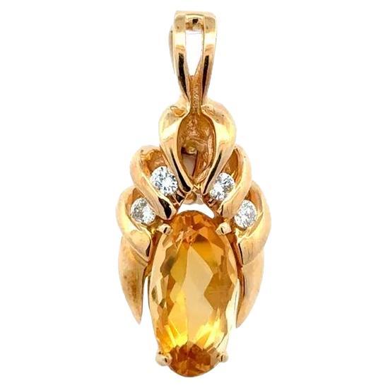 4.00 Carat Oval Citrine and RBC Diamond Gold Vintage Enhancer Pendant