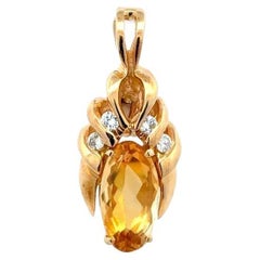 4.00 Carat Oval Citrine and RBC Diamond Gold Vintage Enhancer Pendant