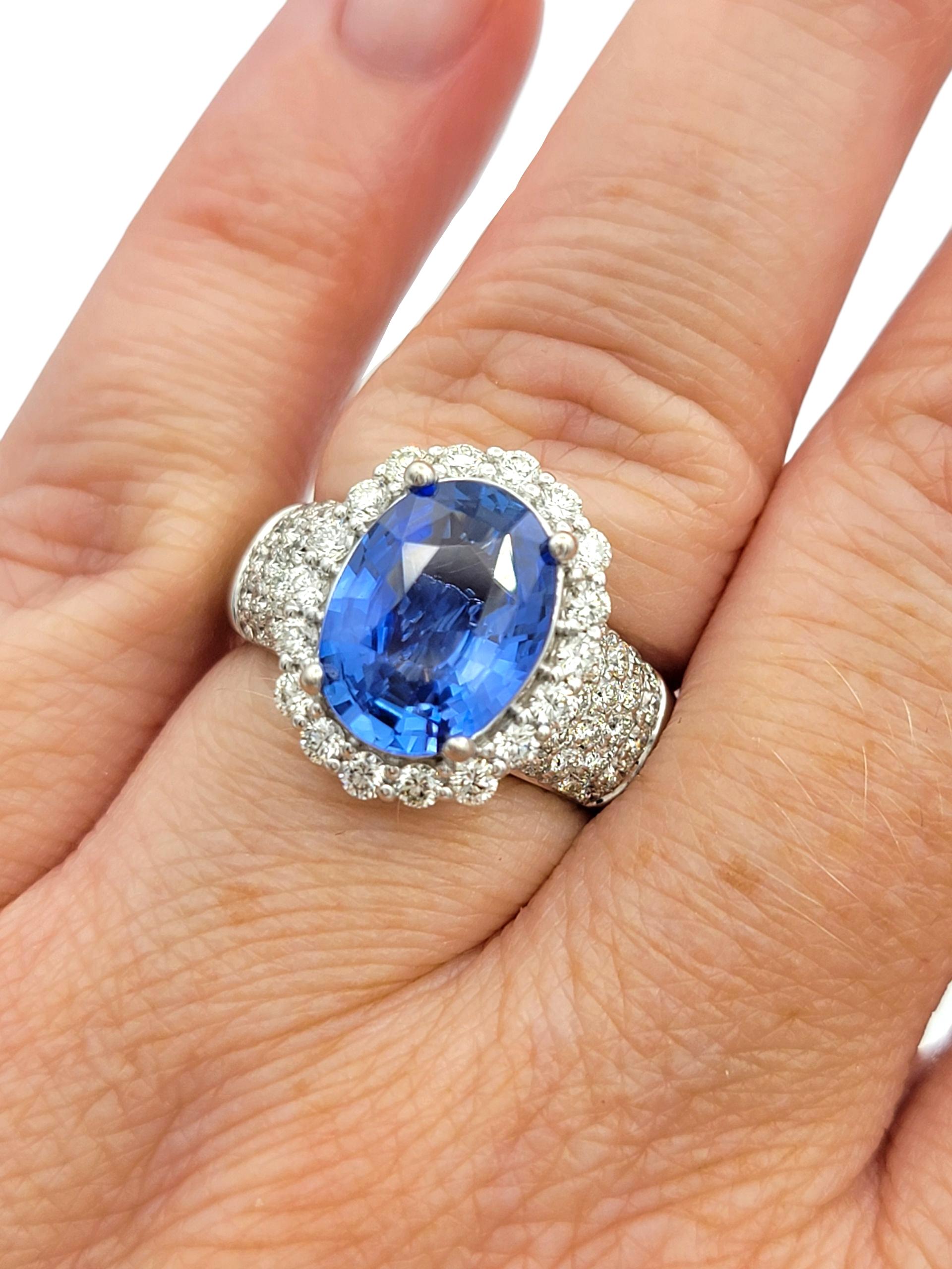 4,00 Karat Ovalschliff Natürlicher Blauer Saphir Ring mit Diamanten 14 Karat Weißgold im Angebot 5