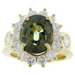 4.00 Carat Oval Green Tourmaline and Diamond Cocktail Ring