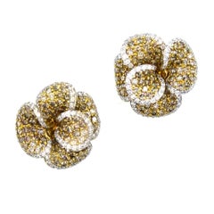 4.00 Carat Pave Diamond Floral 18 Karat Two-Tone Earrings