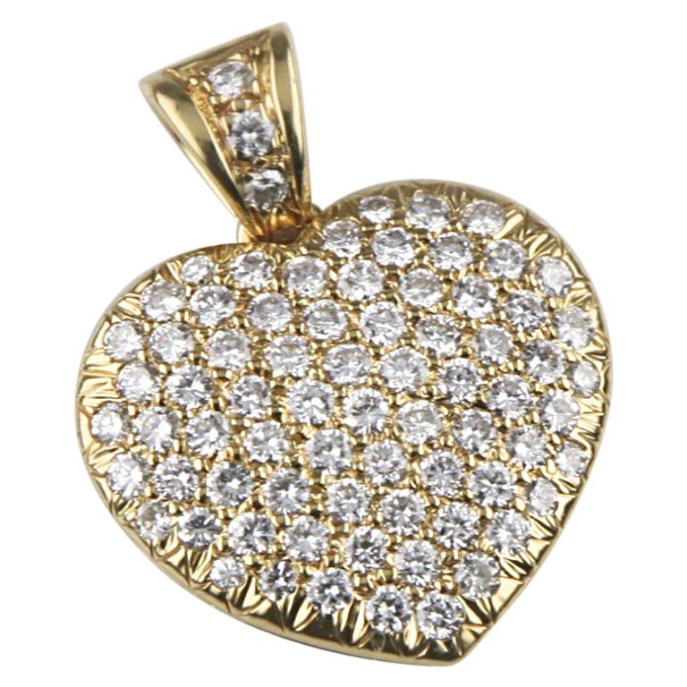 4.00 Carat Pave Diamond Heart 18 Karat Yellow Gold Pendant